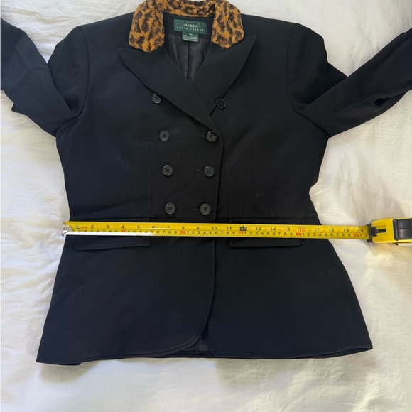 Lauren Ralph Lauren - Black Leopard Collar Wool Double-breasted Blazer - 10 - Picture 9 of 11